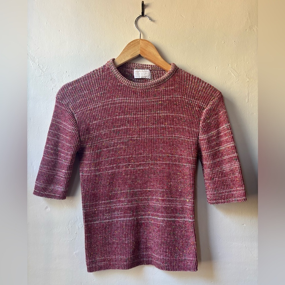 Vintage Spacedye Tweed Red Ribbed Knit Sweater